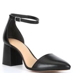 Copper Key stylish leather block heel pointed toe pumps